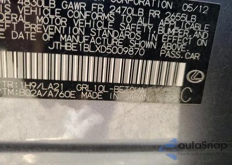 2013 Lexus Gs 350 z USA, uszkodzony, nr VIN JTHBE1BLXD5009870